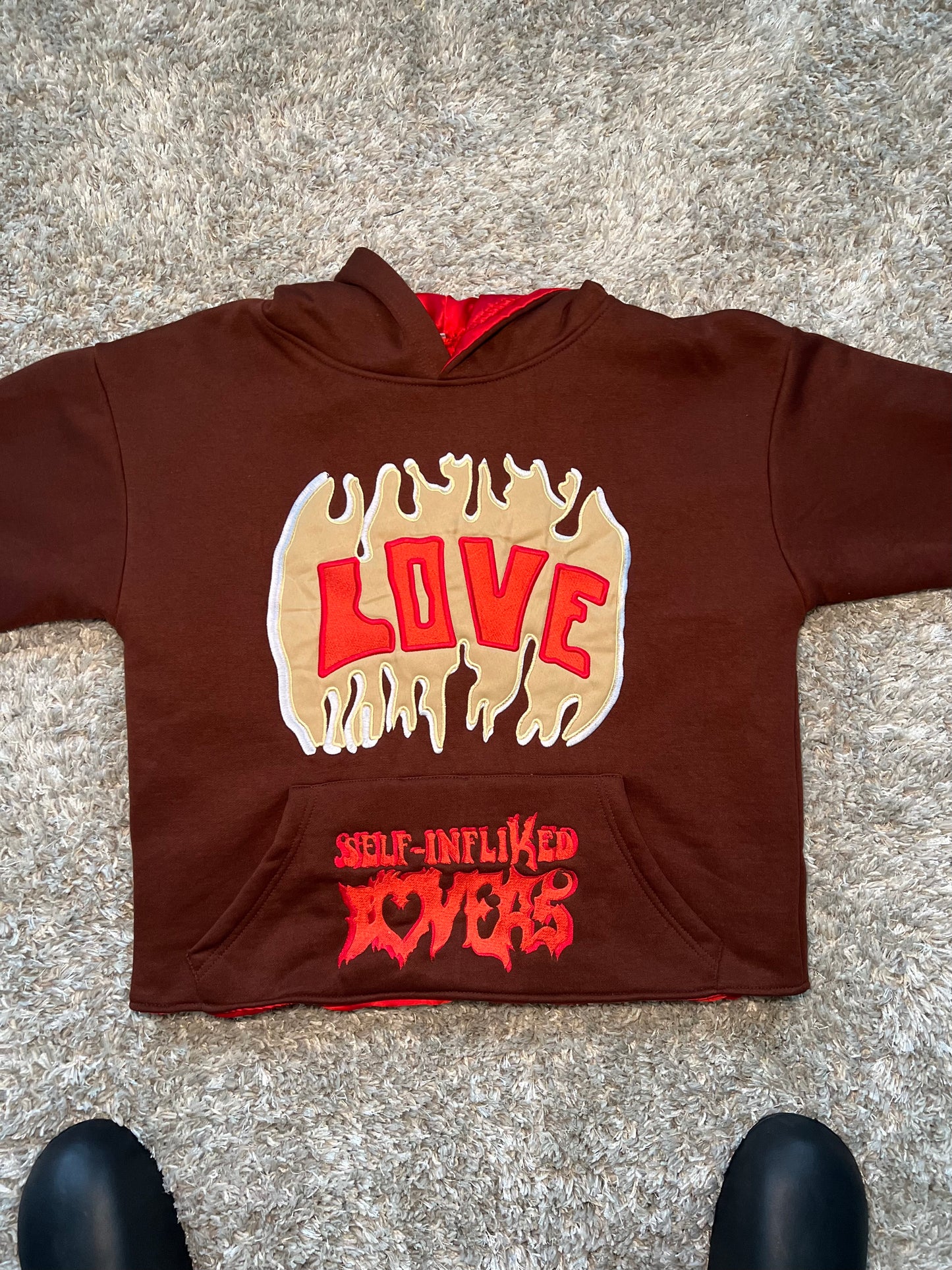 BROWN FEAR-LESS LOVE CROPPED HOODIE