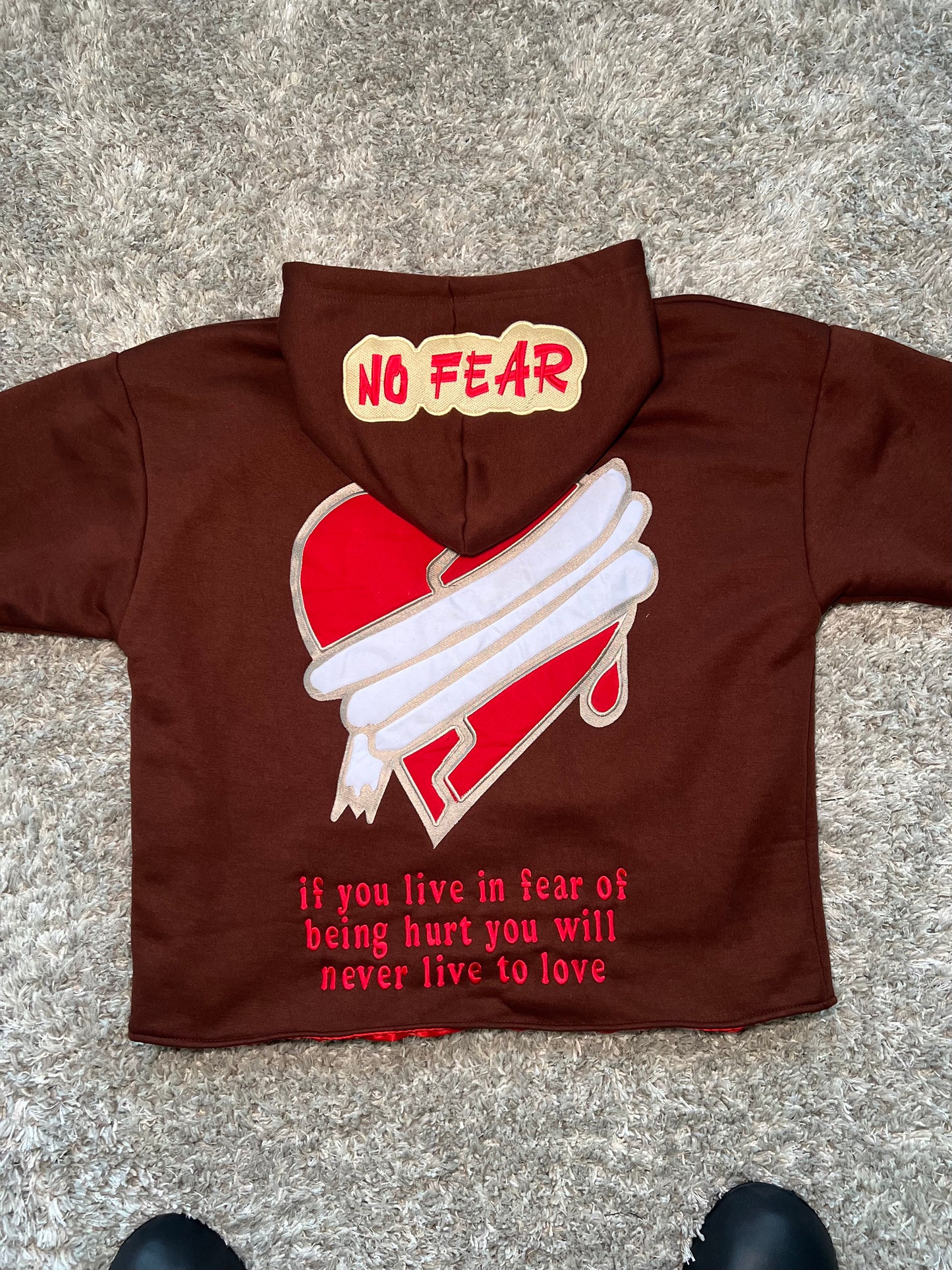 BROWN FEAR-LESS LOVE CROPPED HOODIE