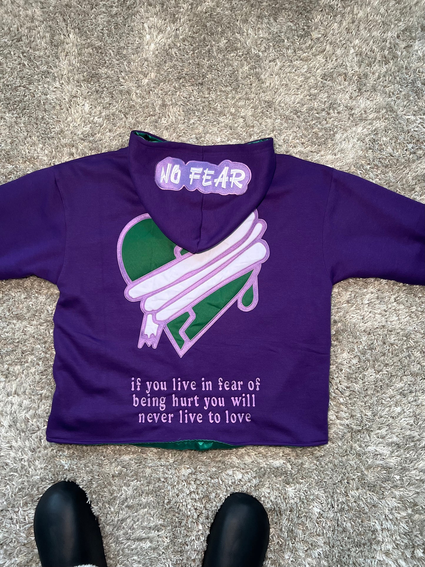 PURPLE FEAR-LESS LOVE CROPPED HOODIE